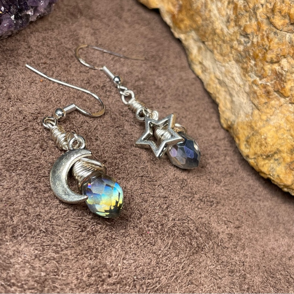 Austrian Faceted Crystals Celestial Drop Earrings Boho Style Jewely - Picture 8 of 17